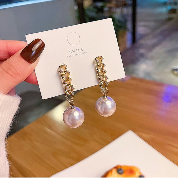 💙💕Last one Pearl Golden Chain Earrings - Picture 5 of 12